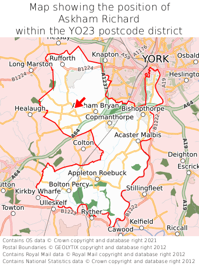 Map showing location of Askham Richard within YO23