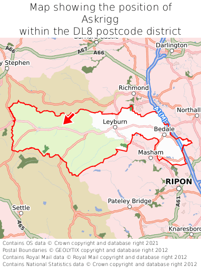 Map showing location of Askrigg within DL8