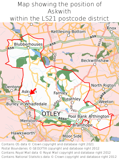 Map showing location of Askwith within LS21