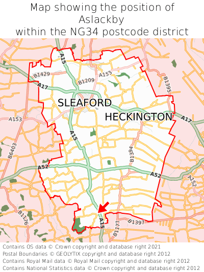 Map showing location of Aslackby within NG34