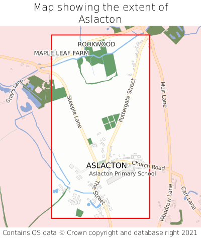 Map showing extent of Aslacton as bounding box