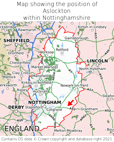 Map showing location of Aslockton within Nottinghamshire