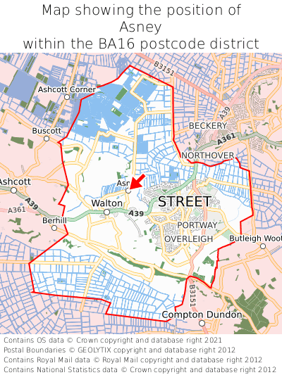 Map showing location of Asney within BA16