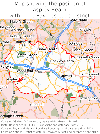 Map showing location of Aspley Heath within B94