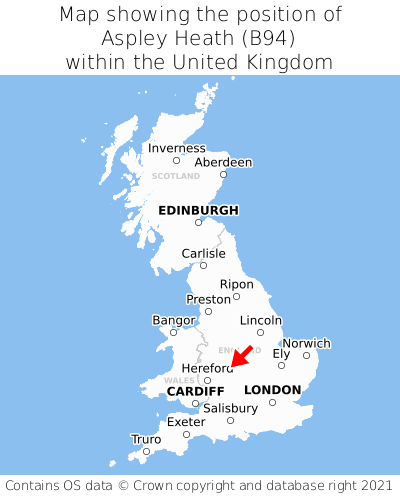 Map showing location of Aspley Heath within the UK