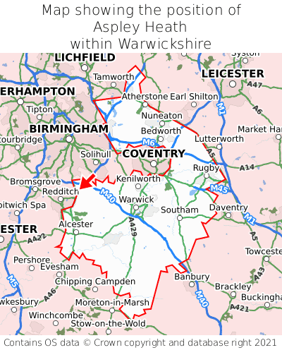 Map showing location of Aspley Heath within Warwickshire