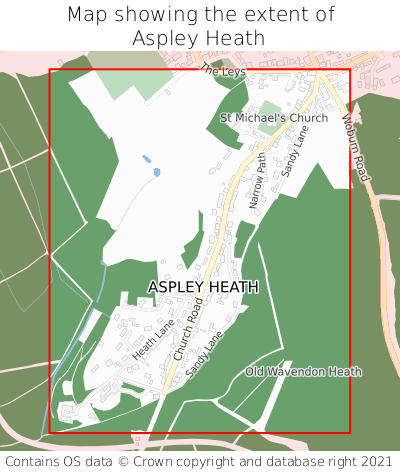 Map showing extent of Aspley Heath as bounding box