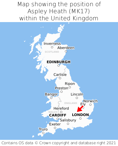 Map showing location of Aspley Heath within the UK