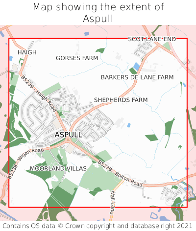 Map showing extent of Aspull as bounding box