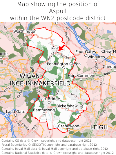 Map showing location of Aspull within WN2