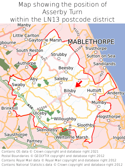 Map showing location of Asserby Turn within LN13