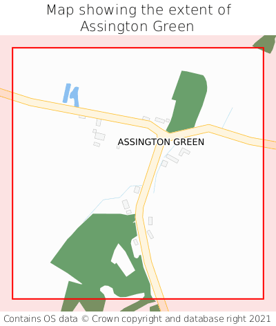 Map showing extent of Assington Green as bounding box
