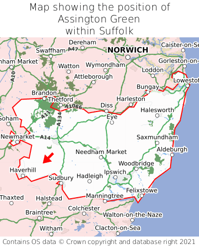 Map showing location of Assington Green within Suffolk