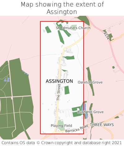 Map showing extent of Assington as bounding box