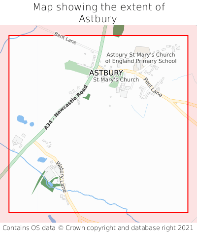 Map showing extent of Astbury as bounding box