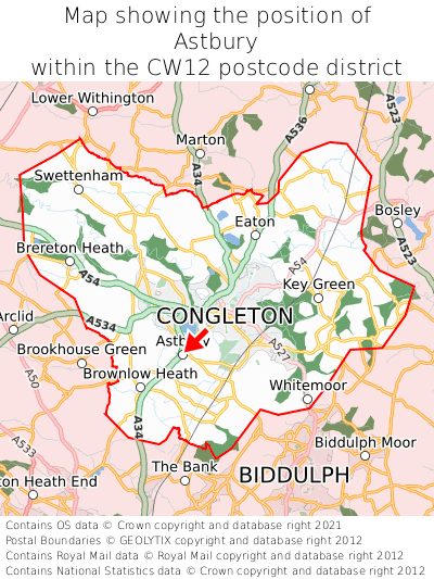 Map showing location of Astbury within CW12