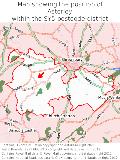 Map showing location of Asterley within SY5