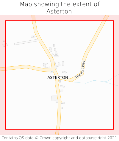 Map showing extent of Asterton as bounding box