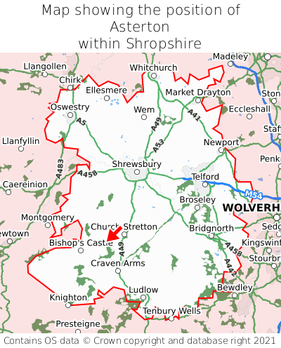 Map showing location of Asterton within Shropshire