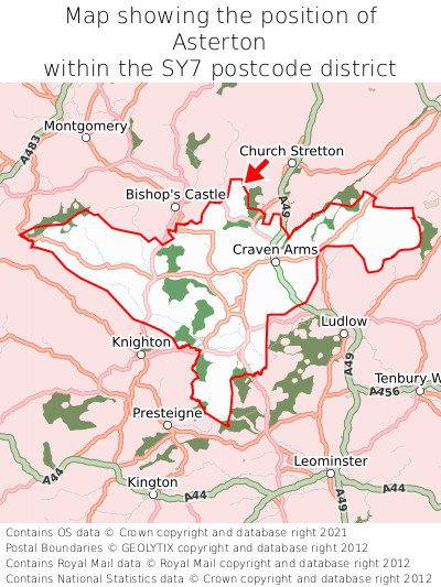 Map showing location of Asterton within SY7