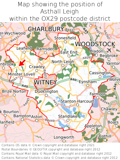 Map showing location of Asthall Leigh within OX29