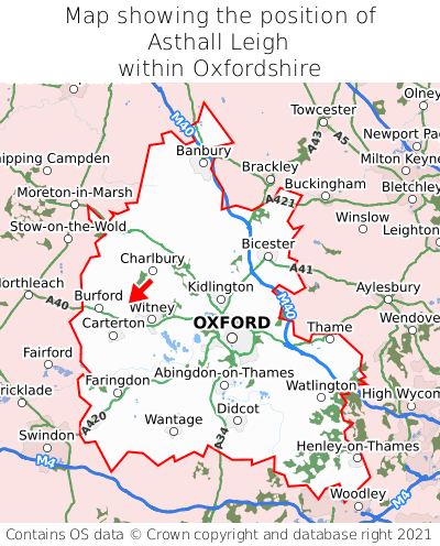Map showing location of Asthall Leigh within Oxfordshire