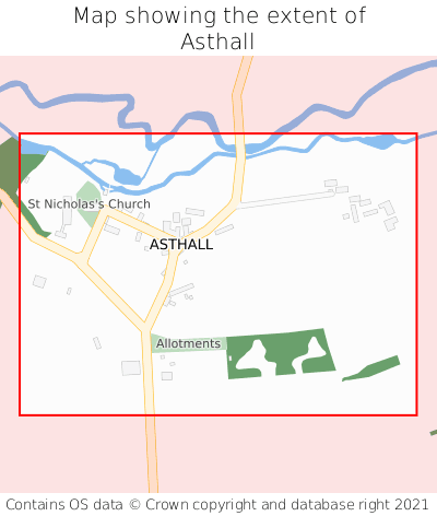 Map showing extent of Asthall as bounding box