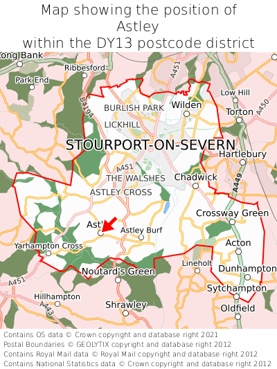 Map showing location of Astley within DY13