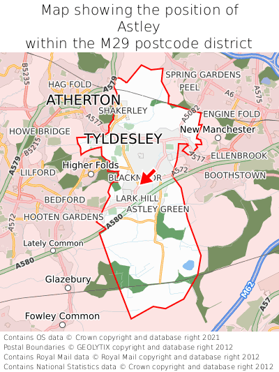 Map showing location of Astley within M29