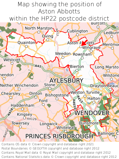 Map showing location of Aston Abbotts within HP22