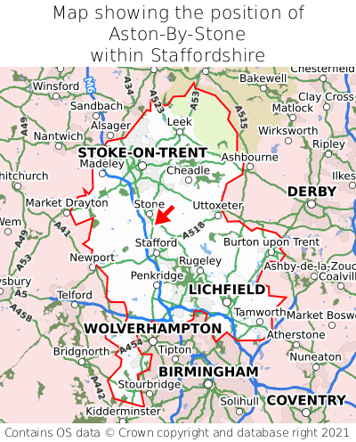 Map showing location of Aston-By-Stone within Staffordshire