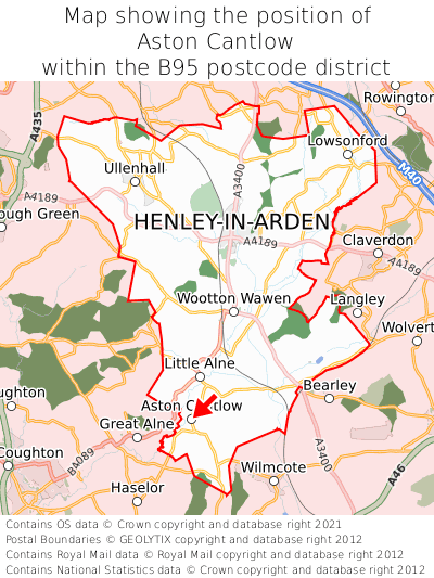 Map showing location of Aston Cantlow within B95
