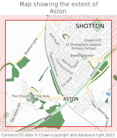 Map showing extent of Aston as bounding box