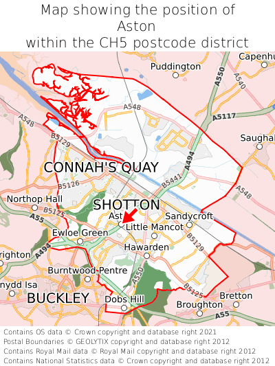 Map showing location of Aston within CH5