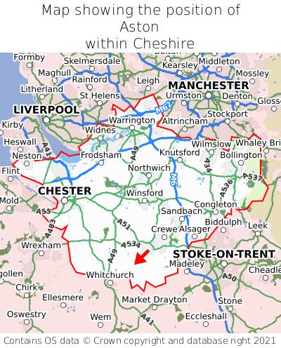 Map showing location of Aston within Cheshire