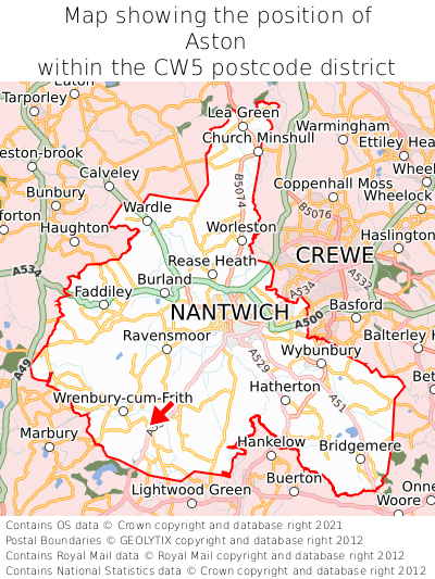 Map showing location of Aston within CW5