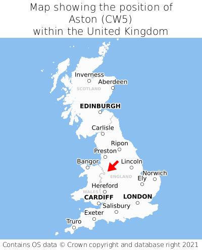 Map showing location of Aston within the UK