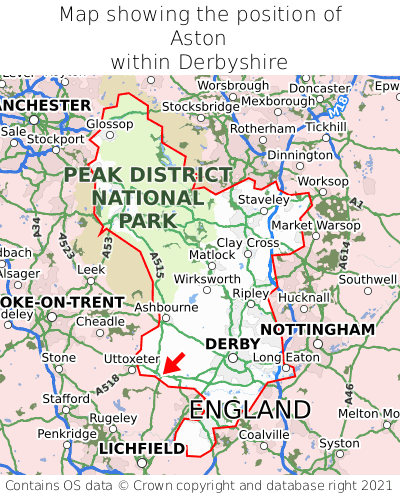 Map showing location of Aston within Derbyshire