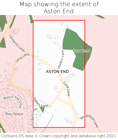 Map showing extent of Aston End as bounding box