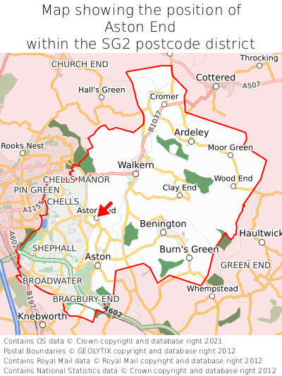 Map showing location of Aston End within SG2