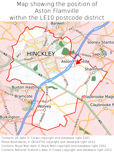 Map showing location of Aston Flamville within LE10