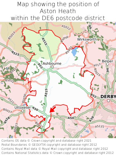Map showing location of Aston Heath within DE6