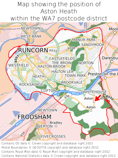 Map showing location of Aston Heath within WA7