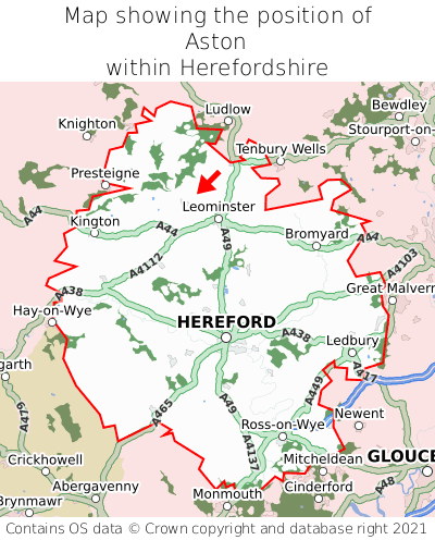 Map showing location of Aston within Herefordshire
