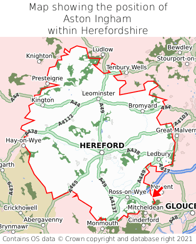 Map showing location of Aston Ingham within Herefordshire