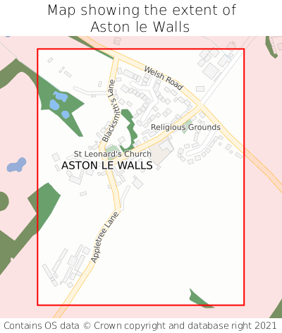 Map showing extent of Aston le Walls as bounding box