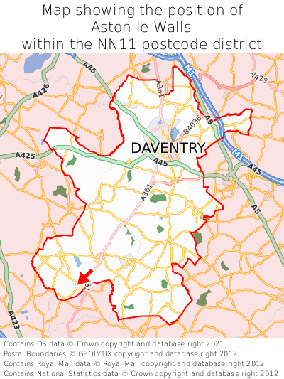 Map showing location of Aston le Walls within NN11