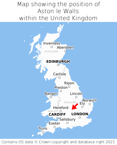 Map showing location of Aston le Walls within the UK