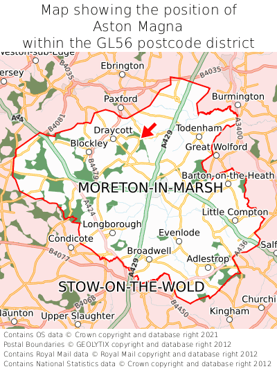 Map showing location of Aston Magna within GL56