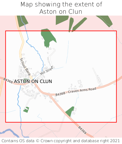 Map showing extent of Aston on Clun as bounding box